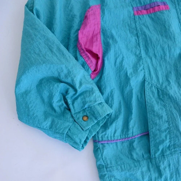 Vintage  Teal and Purple Zip Up Windbreaker Jacket Size Large - Picture 10 of 15